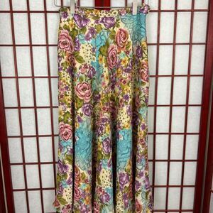 Vintage Colorful Floral Rose A Line Fairycore Whimsical Midi Skirt